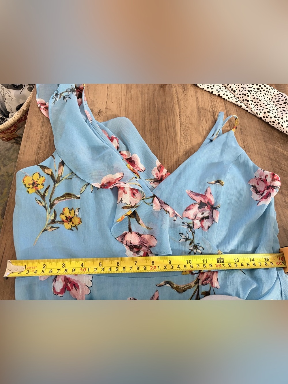 Avec Les Filles Sky Blue Floral Ruffle Midi Dress - Picture 6 of 8